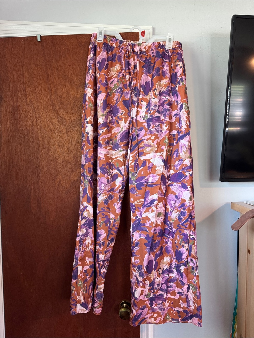 Wide-Leg Floral Pants in Rust & Purple